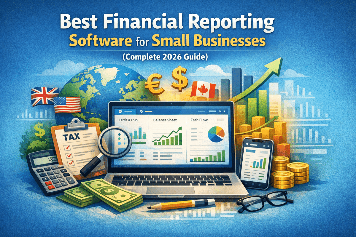 Dashboard view of top financial reporting software for small businesses in 2026 comparing charts, reports, and analytics