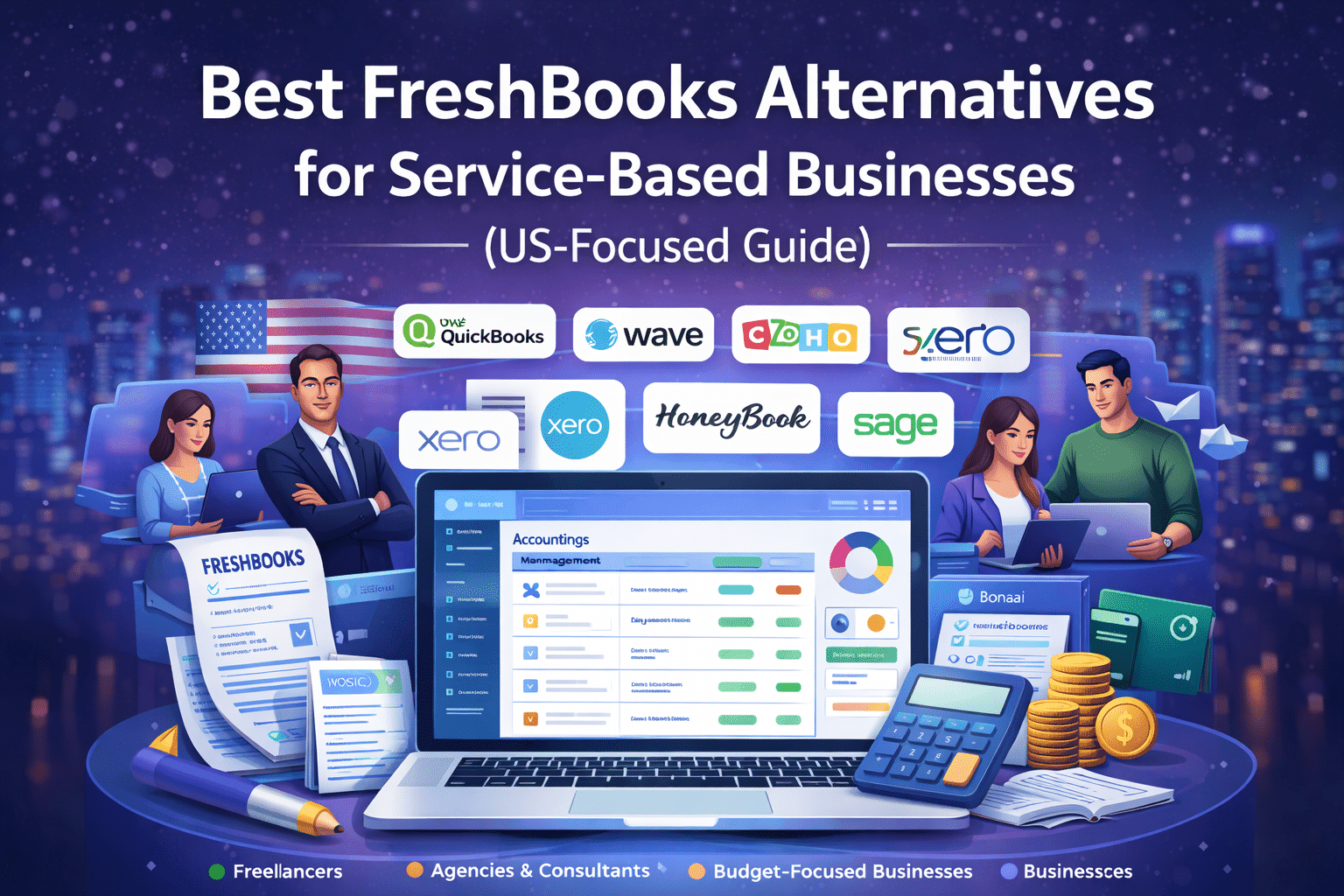 FreshBooks alternatives for service-based businesses dashboard illustration